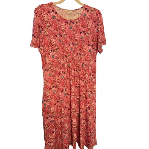 Boden midi jersey dress pockets pink floral A-line size 10L - Picture 7 of 12